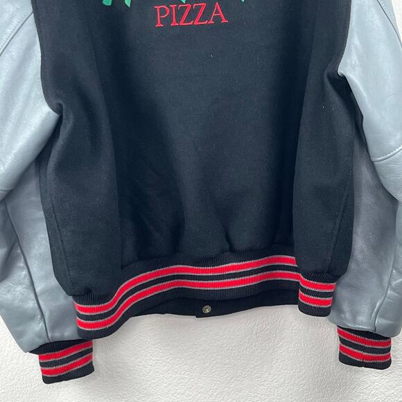 1990 Vintage Dehen Papa Murphys Black Gray Leather Wool Varsity Bomber Jacket XL - Picture 7 of 15